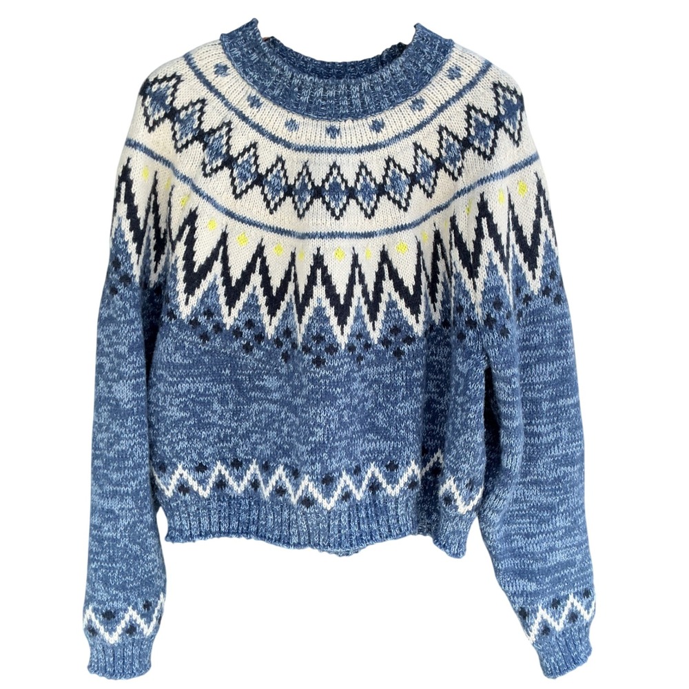 American Eagle Fair Isle Sweater Womens XL Blue White Knit Nordic Ski Pullover